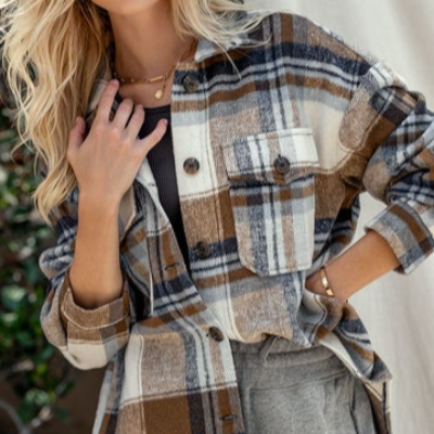 Blue And Brown Flannel Shacket