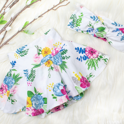 White Floral Bloomers With Top Knot Headband