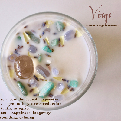 Zodiac Candles For Each Astrological Sign, With Crystals, Herbs, And Florals Inside