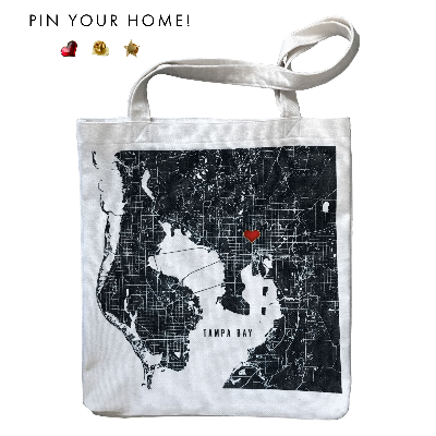 Black And White Tampa Bay Map Tote Bag | Pin Your Home