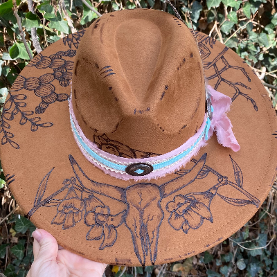 Desert Willow Hand Burned Western Hat