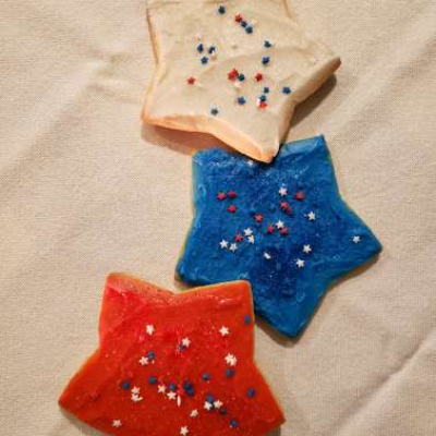 A Memorial Day Treat -Frosted Star Shaped Sugar (3) Cookies (Red, White & Blue)