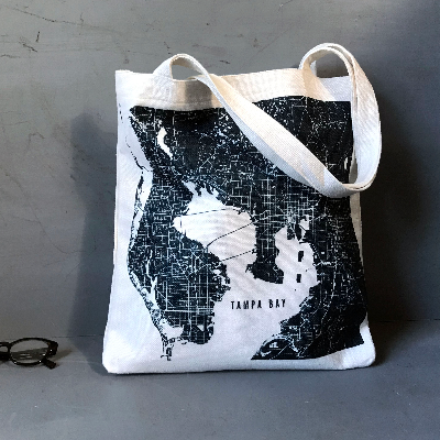 Black And White Tampa Bay Map Tote Bag | Pin Your Home