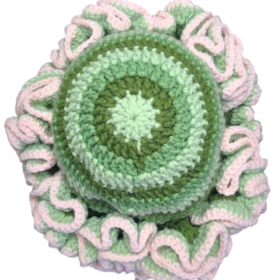 Silk Lined Bonnet Hat Handmade Ruffles Green And Pink Hair Protection With Unique Design