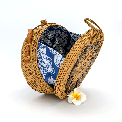 Round Crossbody Bag With Coconut Buttons