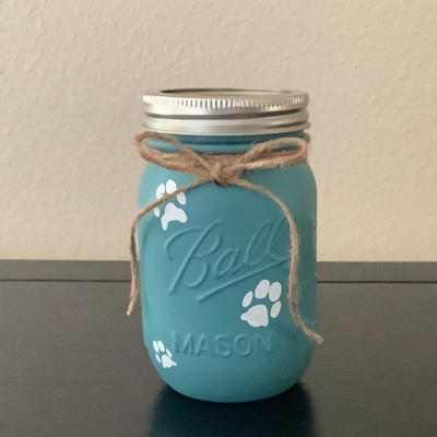 Mason Jar - Turquoise Small 16 Oz. Regular Mouth White Paws
