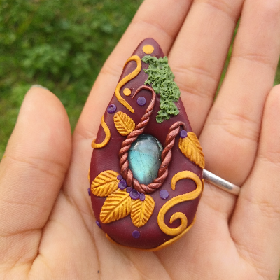 Handmade Polymer Clay Labradorite Pendant