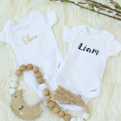 Gray Baby Clothing Set With Custom Name Onesie