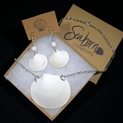 White, Beaded Shell Jewelry Set
