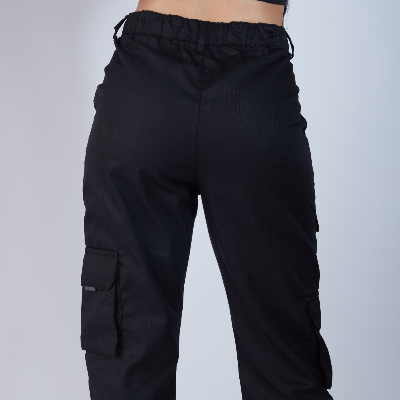 Black High Rise Multi Pocket Straight Leg Cargo Pants