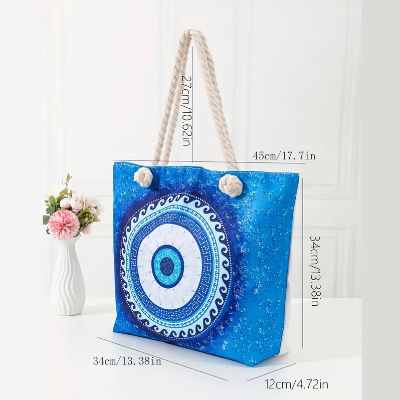 Large Capacity Ethnic Style Beach Bag With Evil Eye Graphic