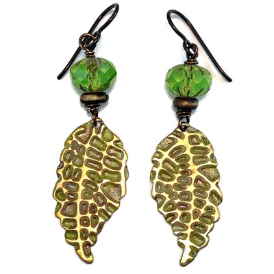 Etch Patterned And Patina'd Custom Leaf Drop Earrings