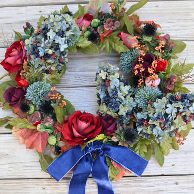 Indigo Harvest Fall Front Door Wreath