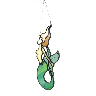 Stained Glass Tail-Holding Mermaid Suncatcher