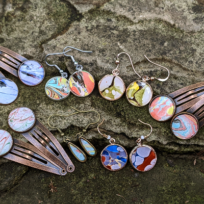Tie Dye Earrings And Barrettes