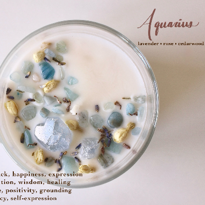 Zodiac Candles For Each Astrological Sign, With Crystals, Herbs, And Florals Inside