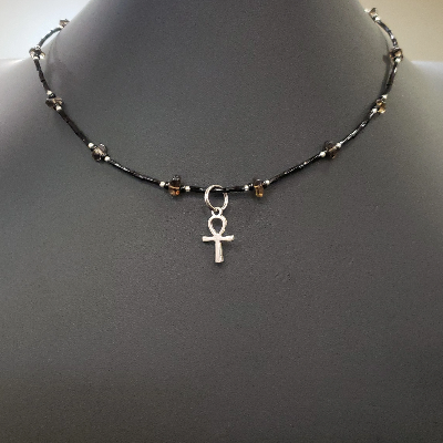 Anhk  Charm Seed Bead Choker