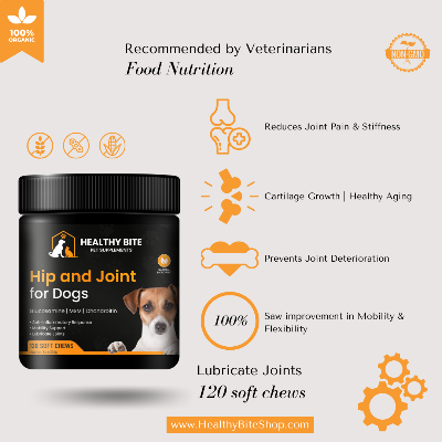 Healthy Bite Hip & Joint For Dogs - Premium Organic & Natural Soft Chews Lubricate Joints, Supports Mobility & Flexibility, Turmeric, Glucosamine, Chondroitin, Msm, Bacon Flavor, 120 Count