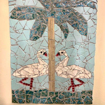Mosaic Tile Artwork - Twin Flamingos