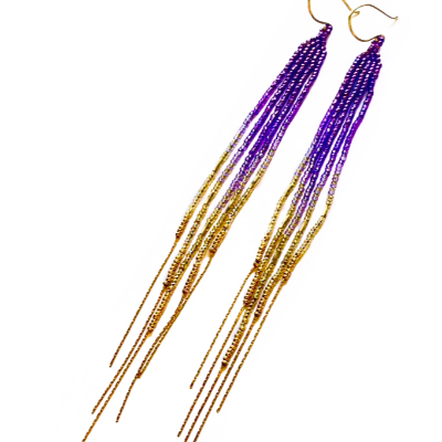 Purple Fringe Beadwork Earrings Or Lariate Necklace From The Rainbow Fringe Collection