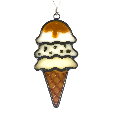 Stained Glass Triple Scoop Ice Cream Cone Ornament