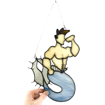 Stained Glass Flexing Merman Suncatcher