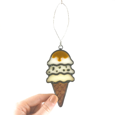 Stained Glass Triple Scoop Ice Cream Cone Ornament