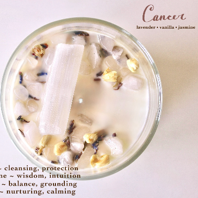 Zodiac Candles For Each Astrological Sign, With Crystals, Herbs, And Florals Inside
