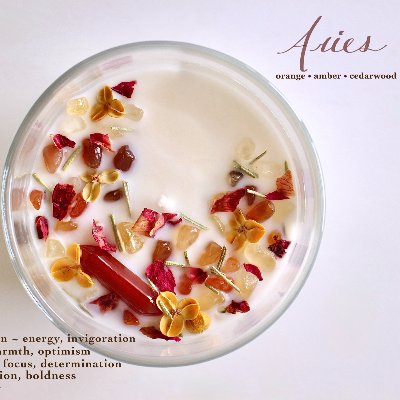 Zodiac Candles For Each Astrological Sign, With Crystals, Herbs, And Florals Inside