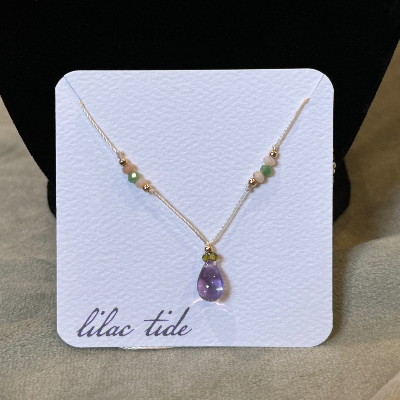 Purple And Gold Czech Glass, Gold, Pink Opal, And Zoisite Necklace