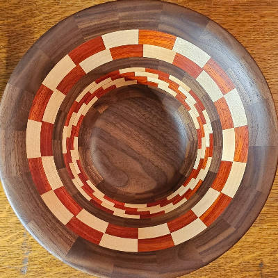 Walnut, Padauk & Maple Segmented Bowl