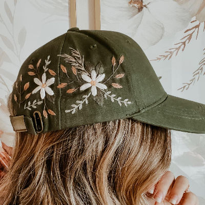 Hand Embroidered Floral Baseball Cap