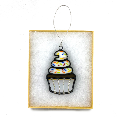 Stained Glass Sprinkle Cupcake Ornament