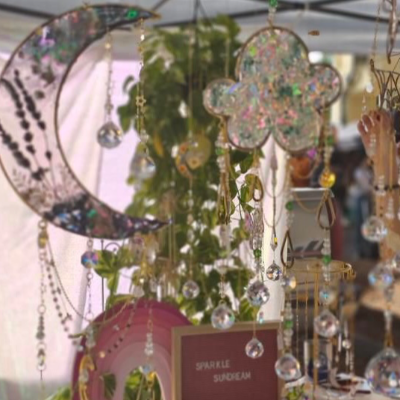 Booth Display Preview Featuring Moon And Cloud Suncatchers