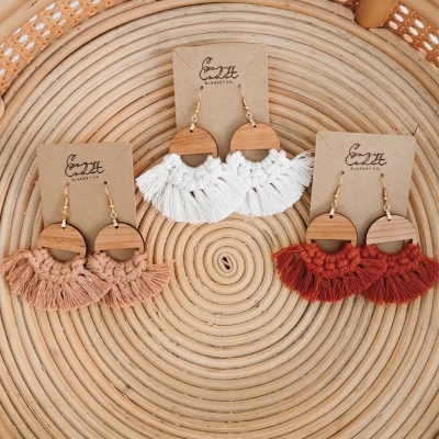 Wooden Handmade Macrame Earrings