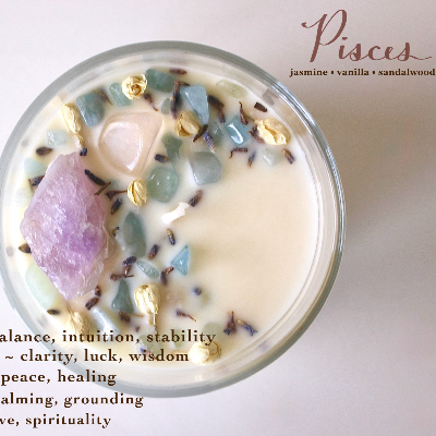 Zodiac Candles For Each Astrological Sign, With Crystals, Herbs, And Florals Inside