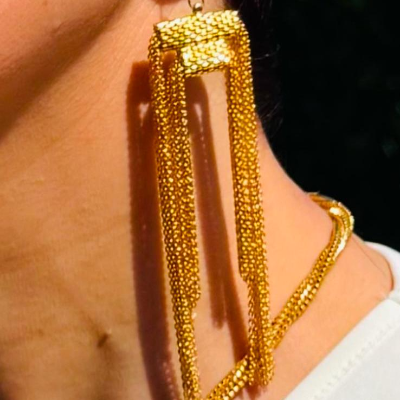 Handmade Gold Miyuki Mesh Jewelry Set – Dangle Earrings, Bracelet, Ring & Necklace